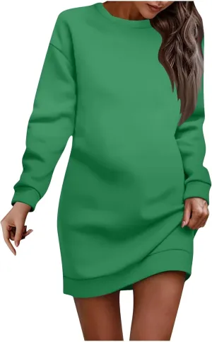 Women's Casual Sweatshirt Dress Long Sleeve Mini Dress Pullover Tunic Tops Crewneck Loose Flowy Shift Dresses