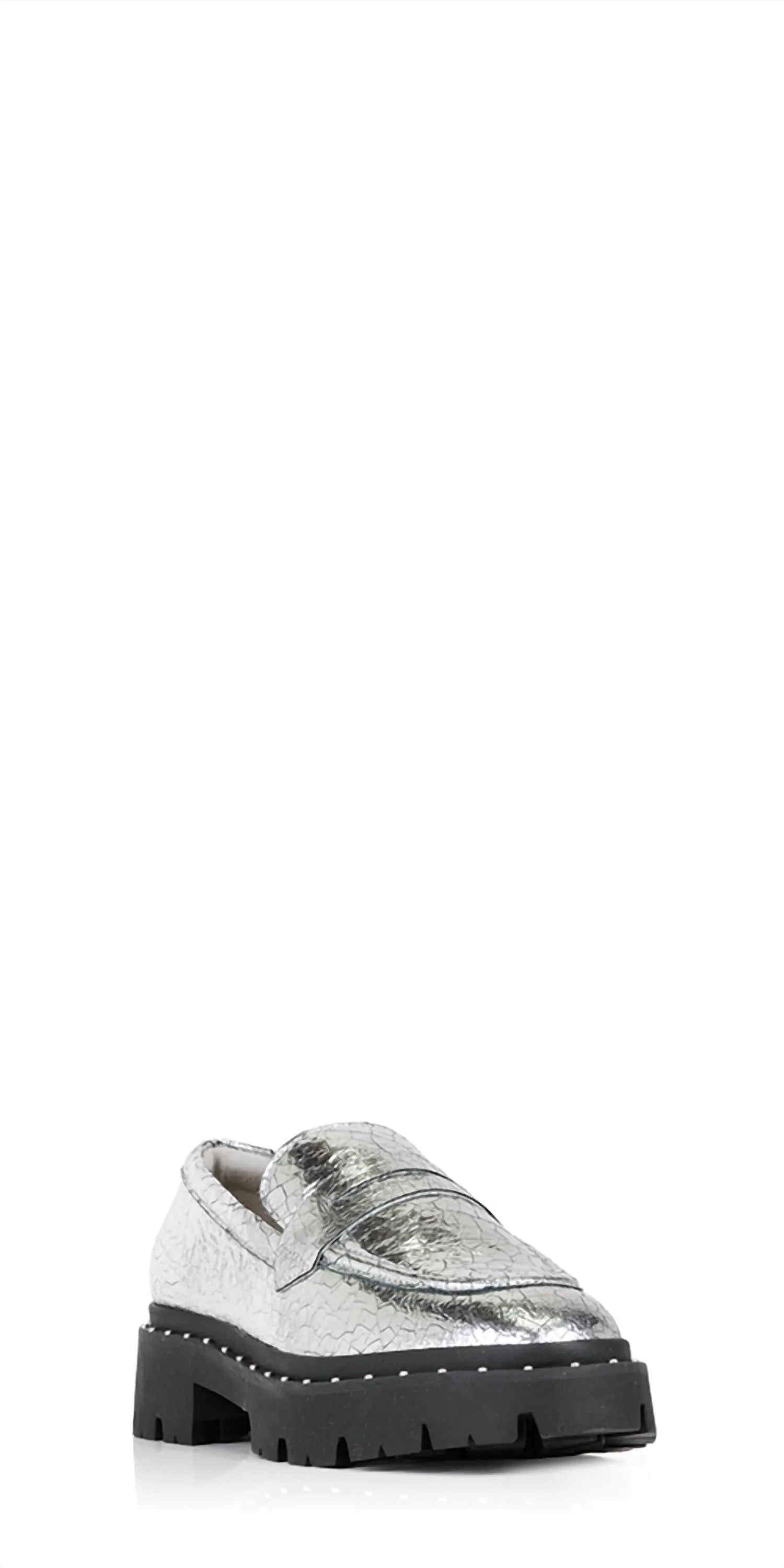 True Lane Urban Sprint Women's Christie Studs Crackled Leather Loafer In Silver