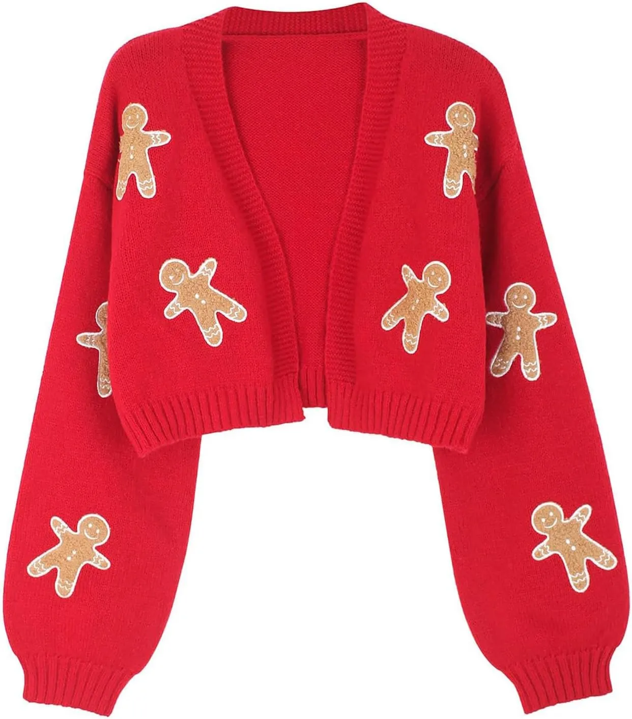 Women's Christmas Cropped Cardigan Sweaters,Gingerbread Cardigan, Gingerbread Sweater, Cropped red Cardigan
