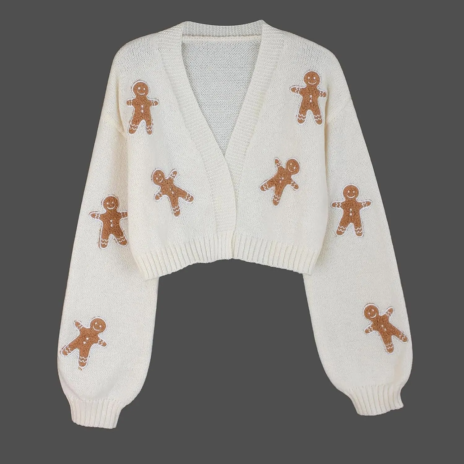 Women's Christmas Cropped Cardigan Sweaters,Gingerbread Cardigan, Gingerbread Sweater, Cropped red Cardigan