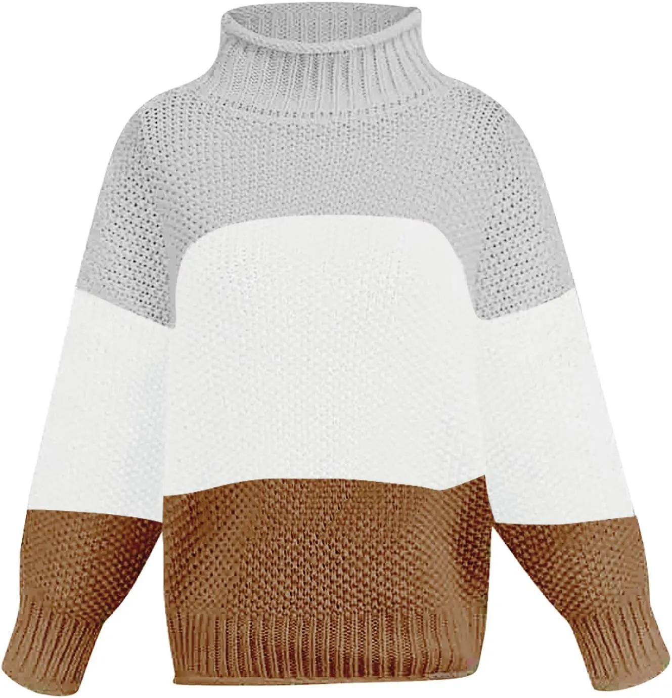 Womens Chunky Cable Knitted Sweaters Casual Loose Colorblocked Crew Neck Sweater 2024 Winter New Knit Basic Sweaters