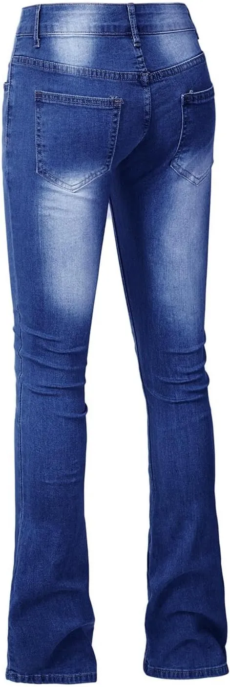 Women's Classic High Jeans Pants Pocket Plus Size Length Women Fitness High Waisted Wide Leg Bootcut Jeans