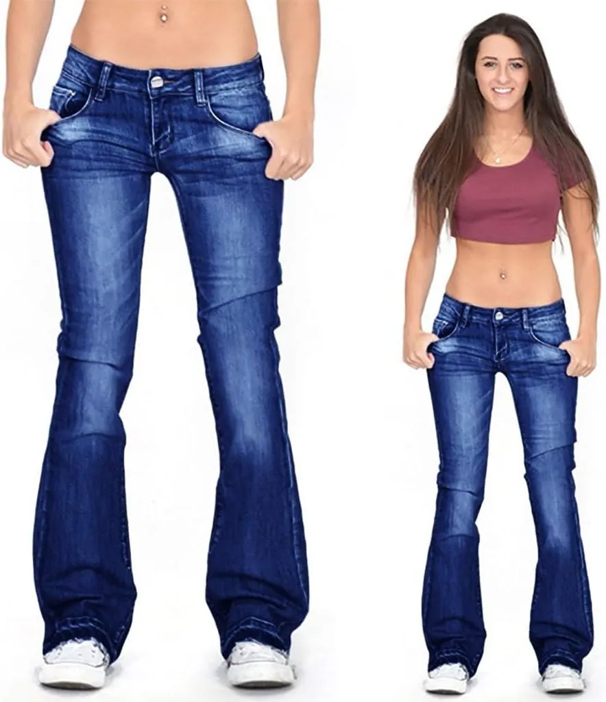 Women's Classic High Jeans Pants Pocket Plus Size Length Women Fitness High Waisted Wide Leg Bootcut Jeans