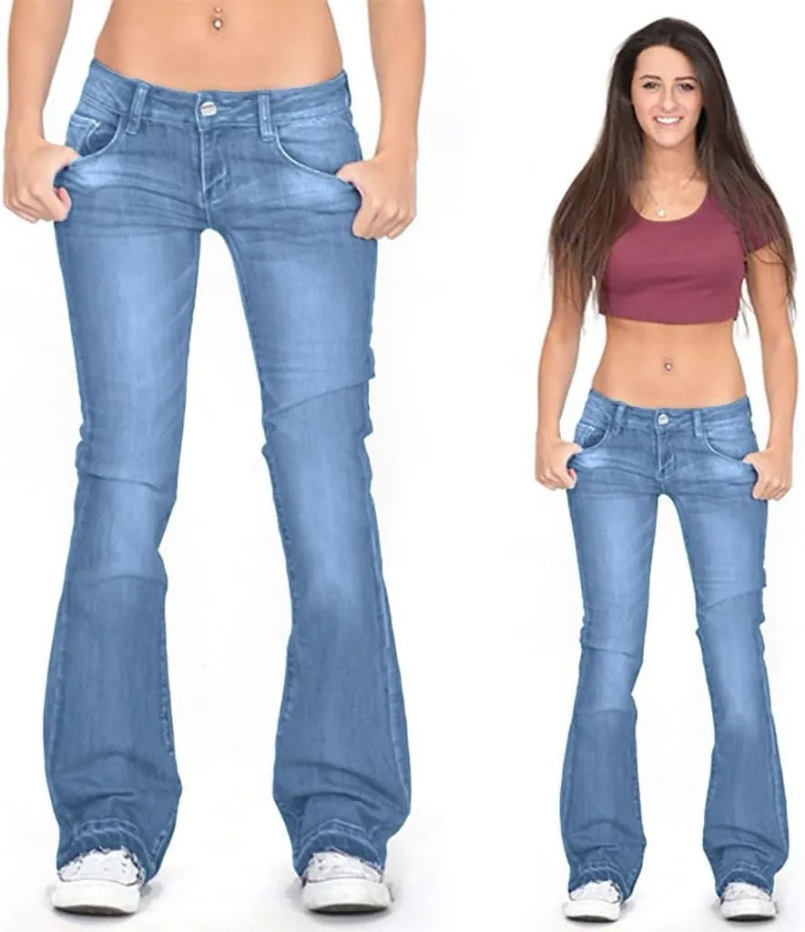 Women's Classic High Jeans Pants Pocket Plus Size Length Women Fitness High Waisted Wide Leg Bootcut Jeans
