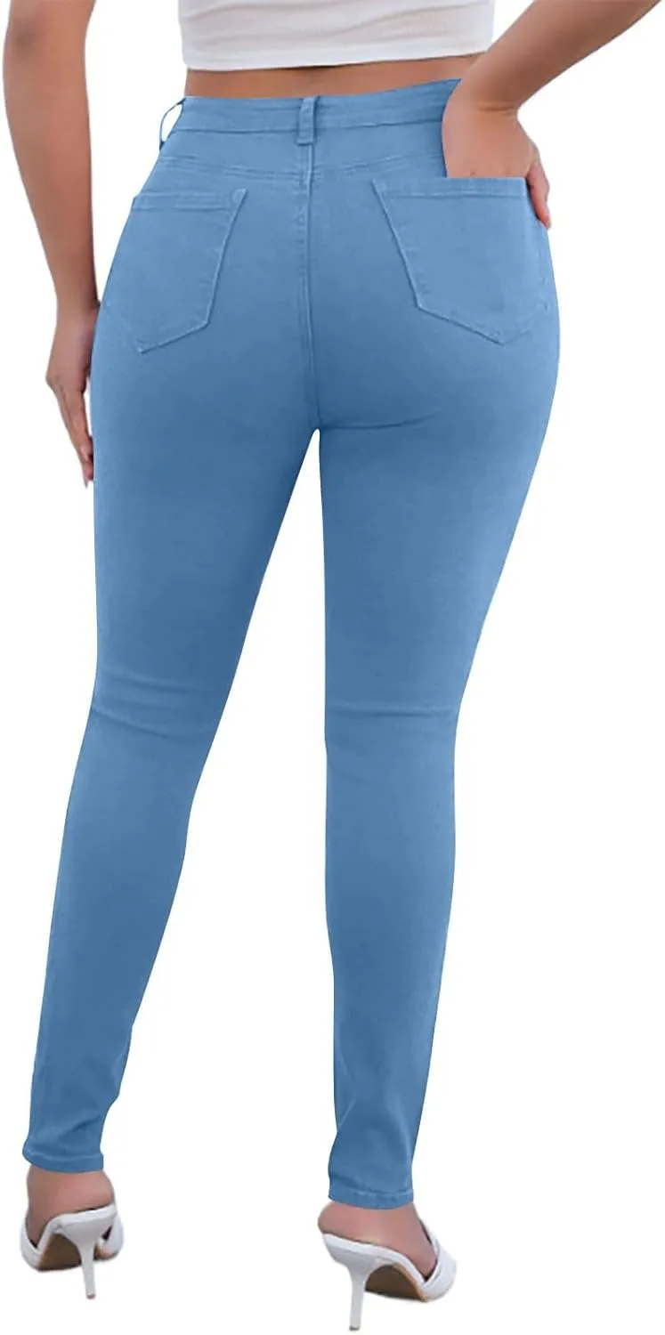 Womens Classic Jean Pants High Waisted Skinny Stretch Butt Lifting Jeans Trendy Slim Fit Denim Pants with Pockets