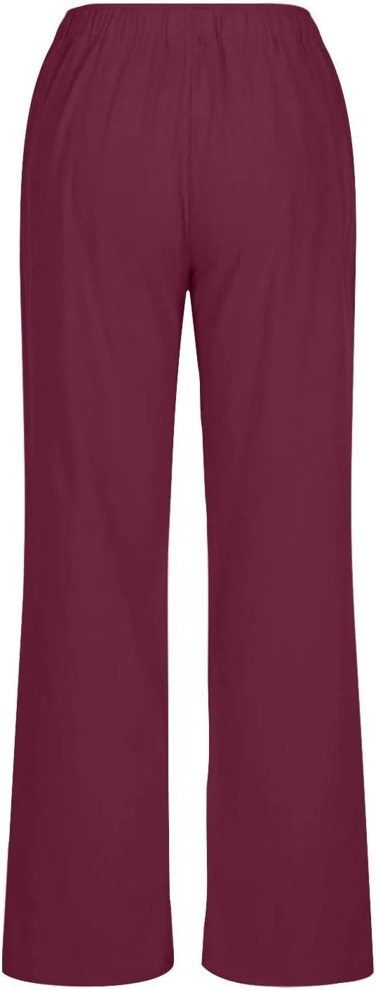 Women's Cotton Linen Pants Summer Wide Leg Pants Casual Loose Drawstring High Waist Palazzo Pants Trousers Pockets