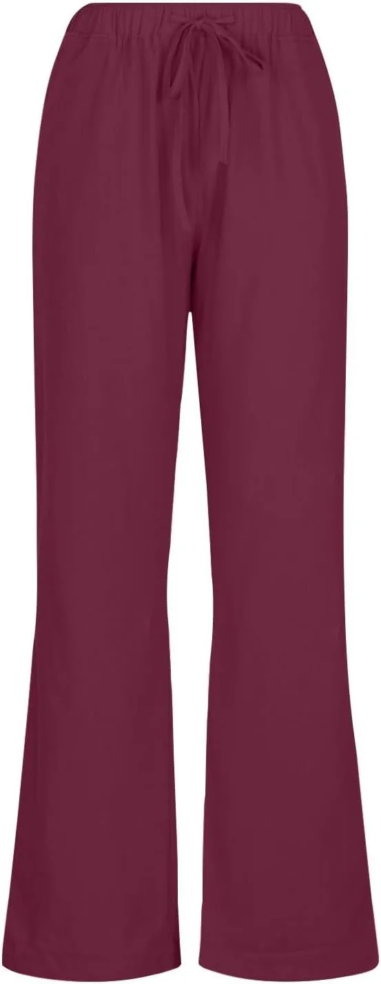 Women's Cotton Linen Pants Summer Wide Leg Pants Casual Loose Drawstring High Waist Palazzo Pants Trousers Pockets