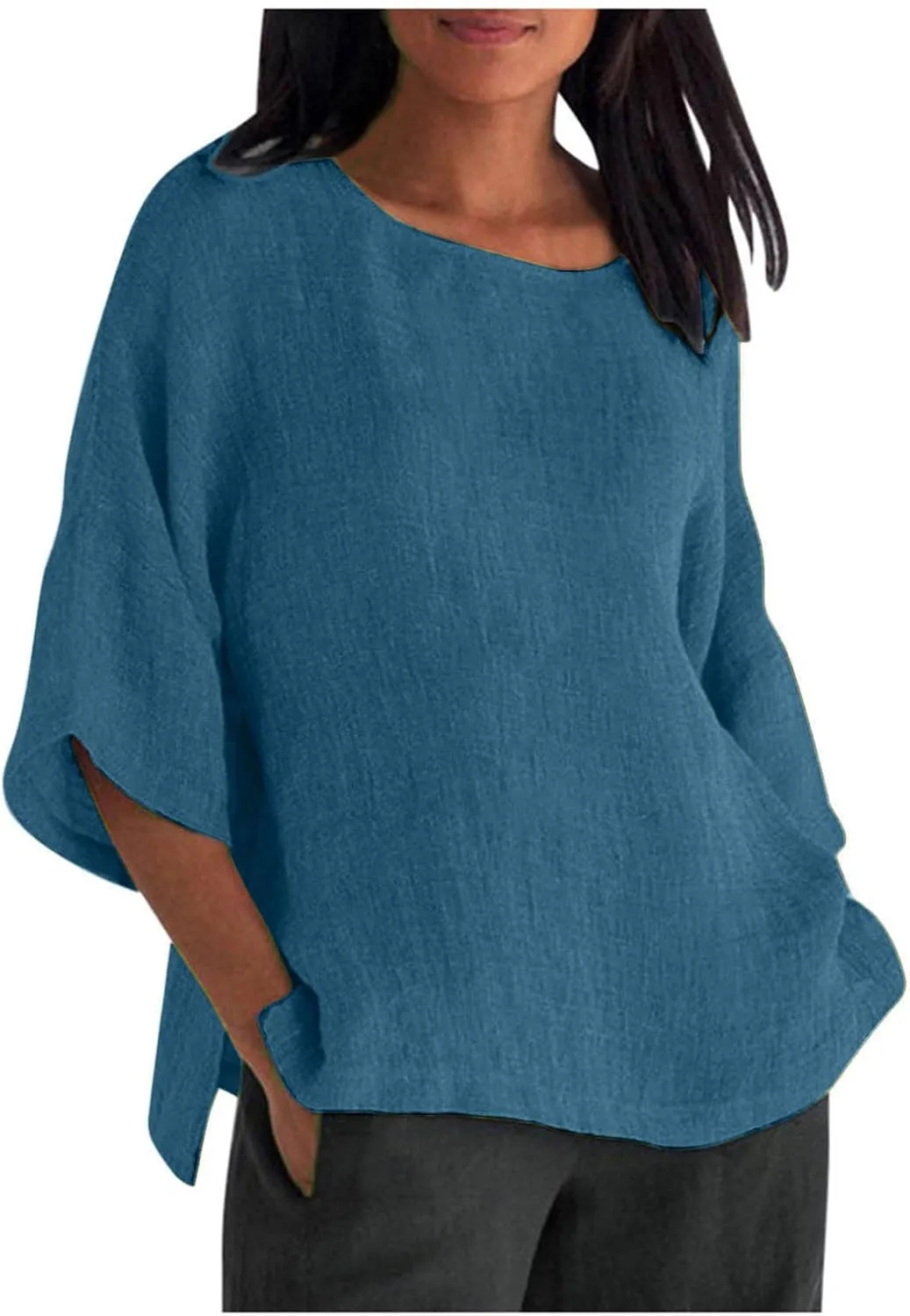 Womens Cotton Linen Shirts Casual Lightweight Gauze Tunics Tops Crewneck Blouses Spring Fashion Loose Shirts Clothing