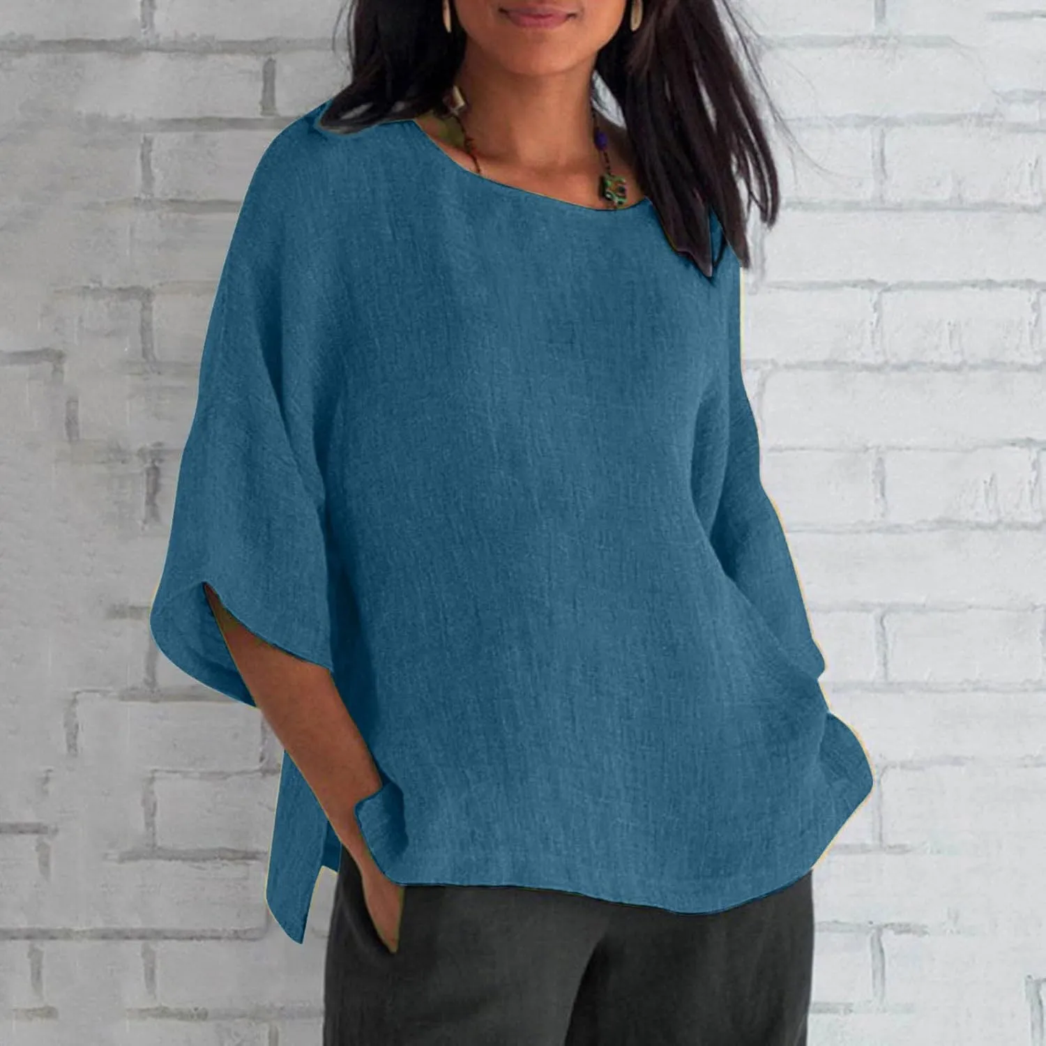 Womens Cotton Linen Shirts Casual Lightweight Gauze Tunics Tops Crewneck Blouses Spring Fashion Loose Shirts Clothing