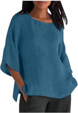 Womens Cotton Linen Shirts Casual Lightweight Gauze Tunics Tops Crewneck Blouses Spring Fashion Loose Shirts Clothing