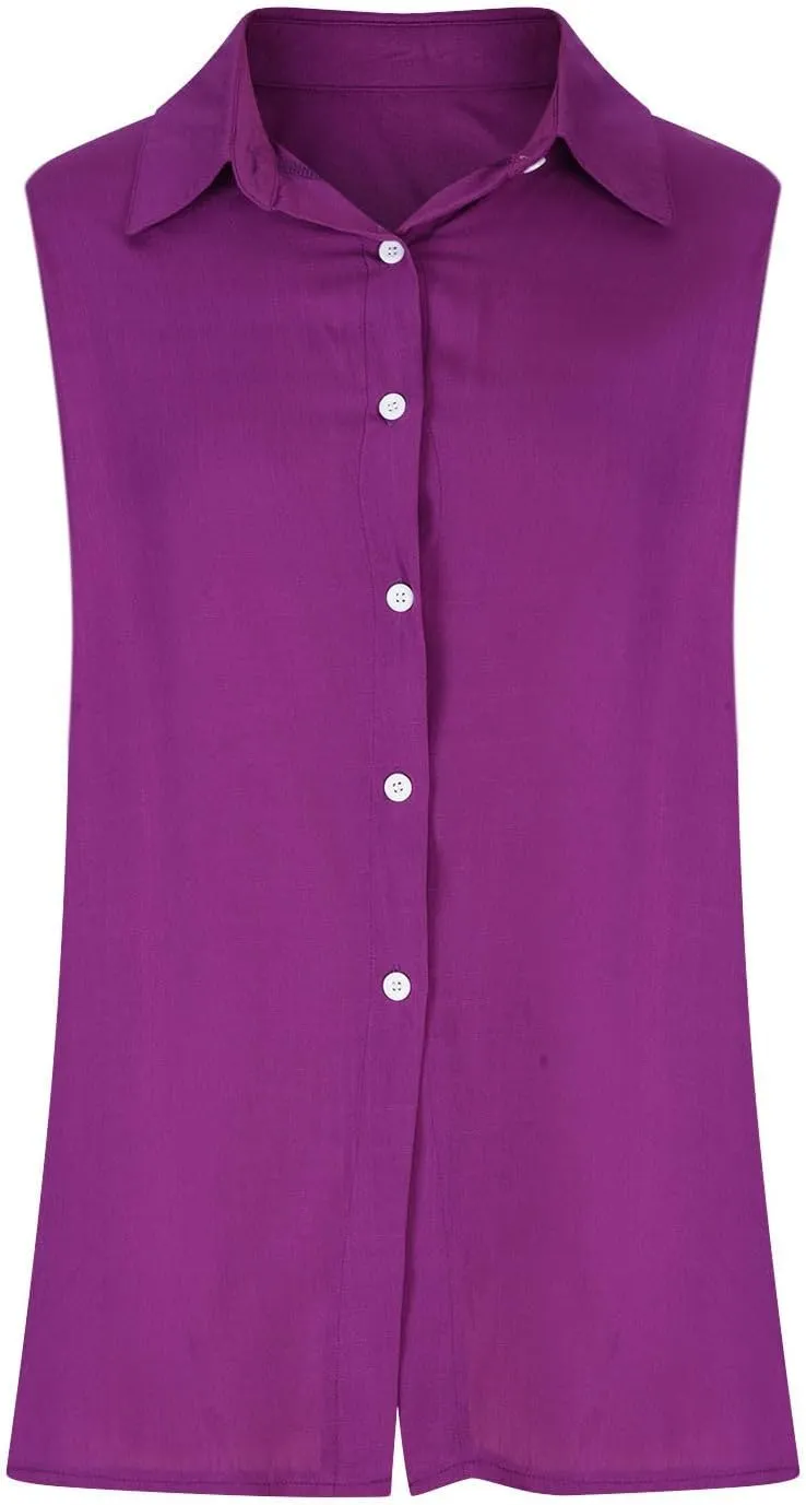 Women's Cotton Linen Shirts Sleeveless Collared Tops Oversized Button Up Blouses Work Shirts Casual Summer Tshirt