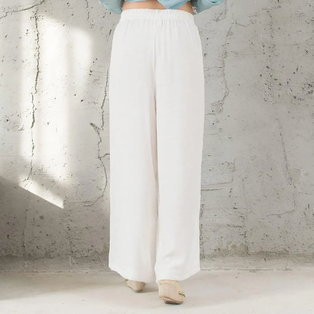 Women's Cotton Linen Wrap Front Hanfu Robe/Wide Leg Trousers Chinese Kung Fu Uniform Yoga Wear Zen Meditation costume