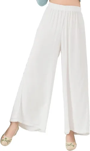 Women's Cotton Linen Wrap Front Hanfu Robe/Wide Leg Trousers Chinese Kung Fu Uniform Yoga Wear Zen Meditation costume