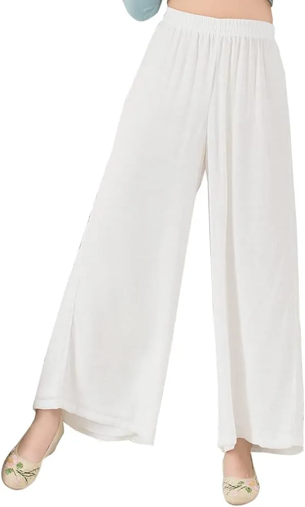 Women's Cotton Linen Wrap Front Hanfu Robe/Wide Leg Trousers Chinese Kung Fu Uniform Yoga Wear Zen Meditation costume