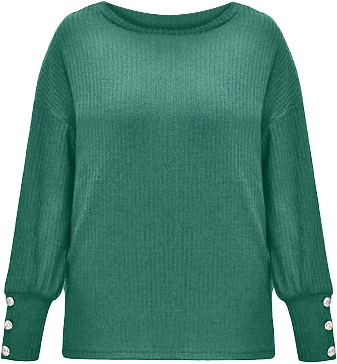 Women's Crewneck Sweater Solid Chunky Cable Knit Pullover Jumper Button Sleeve Tops Trendy Thermal Shirts Plus Size