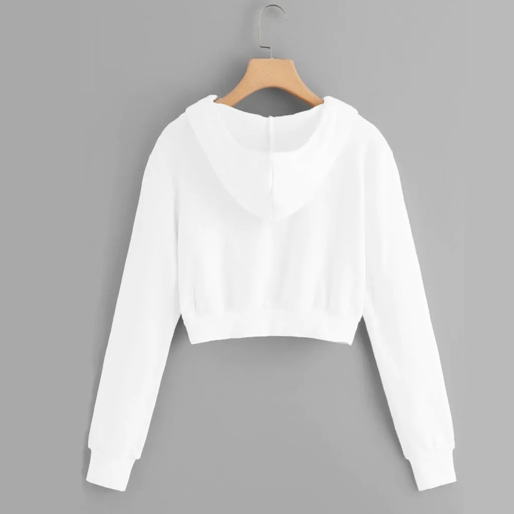 Womens Cropped Solid Color Hoodies Fleece Long Sleeve Sweatshirts Full-Zipper Pullover with Pockets Fall Outfits