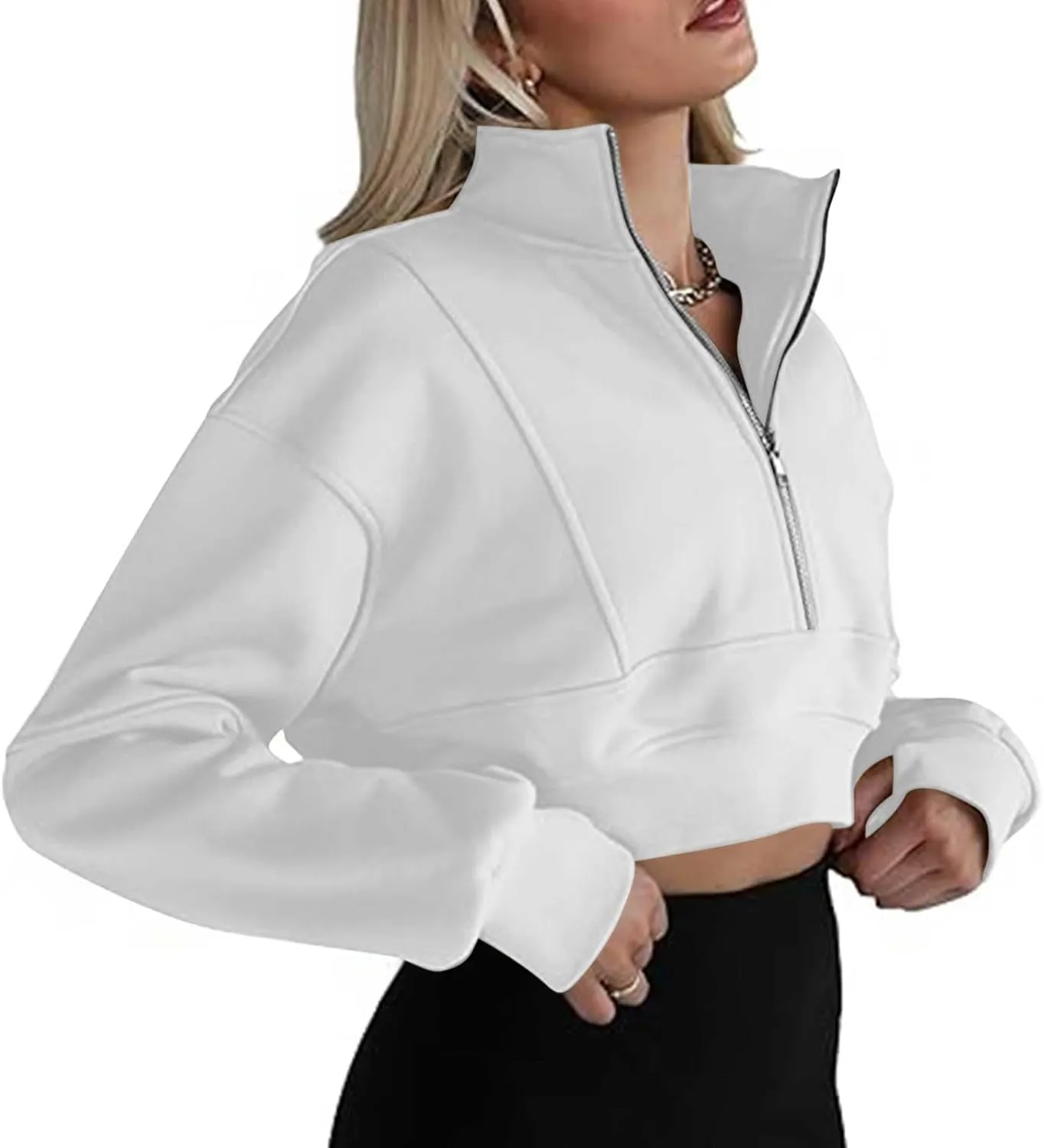 Women's Cropped Sweatshrits Thumb Hole Zip Up Pullover Sweatshirt Long Sleeve Workout Tops Y2k Cropped Sweatshirt