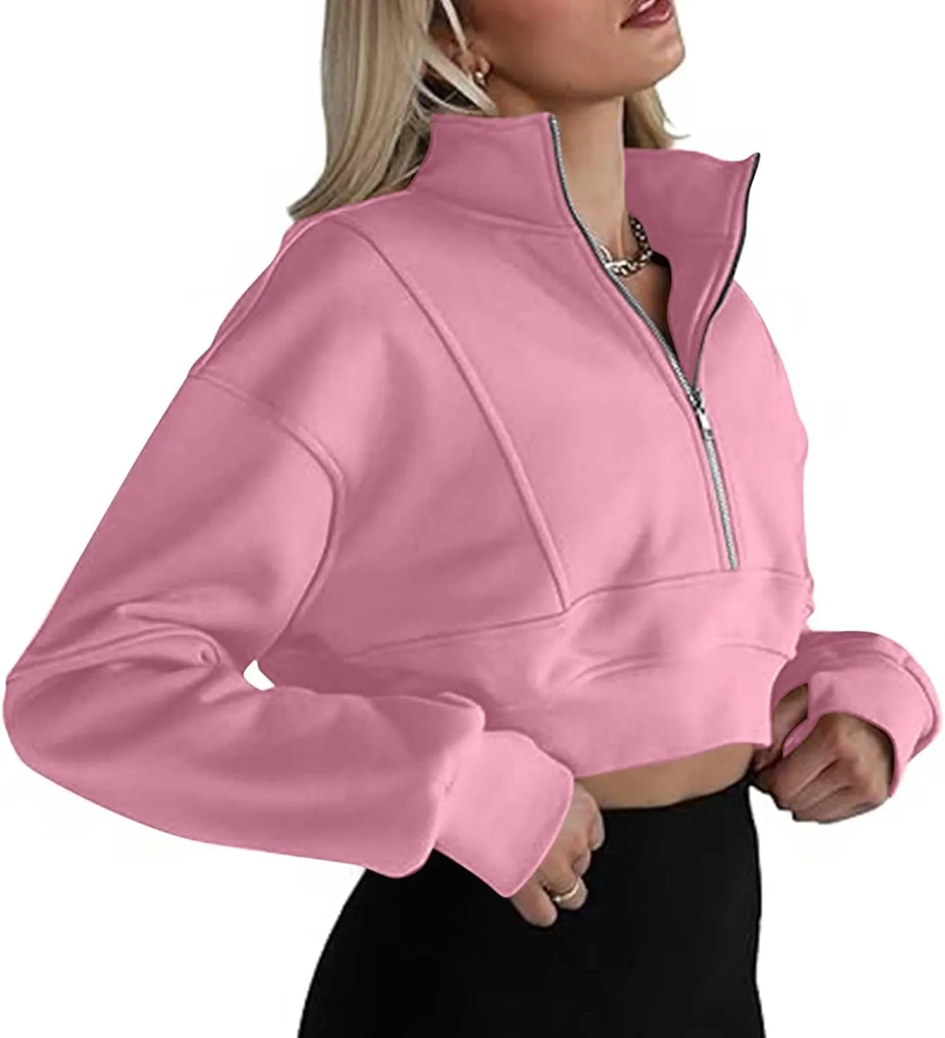 Women's Cropped Sweatshrits Thumb Hole Zip Up Pullover Sweatshirt Long Sleeve Workout Tops Y2k Cropped Sweatshirt
