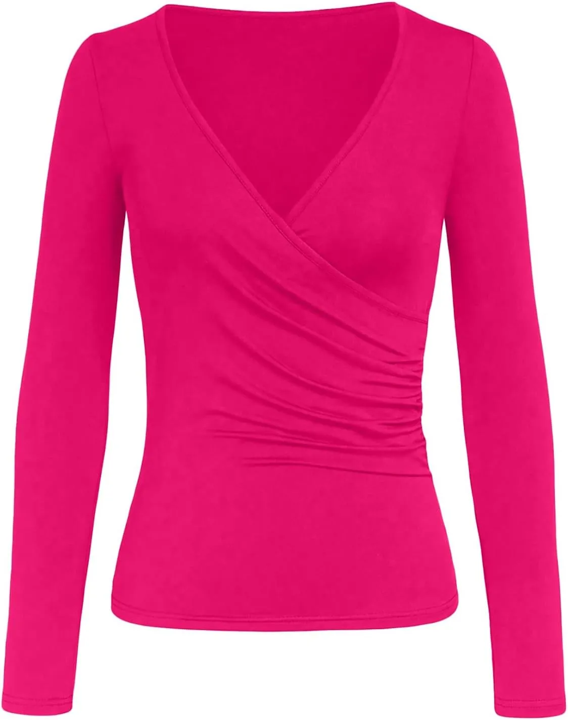 Women's Cross Wrap Ruched Plunge Sexy Deep V Neck Slim Fit Long Sleeve Fleece Lined T Shirt Tunic Tops Tee Black T Shirt