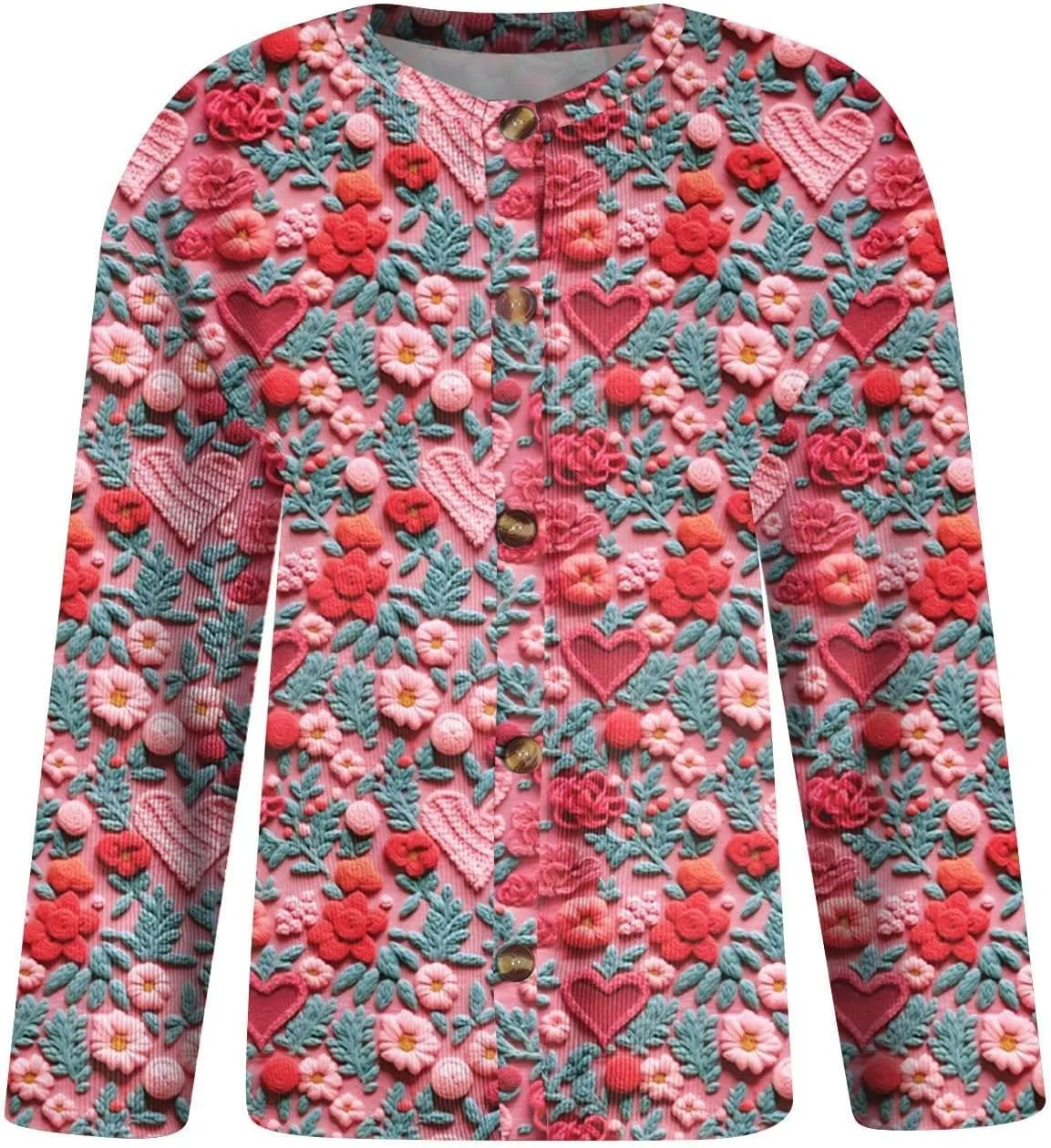 Women's Cute Cardigan Sweater Love Heart Button Down Long Sleeve Tops Lightweight Open Front Cardigan Graphic