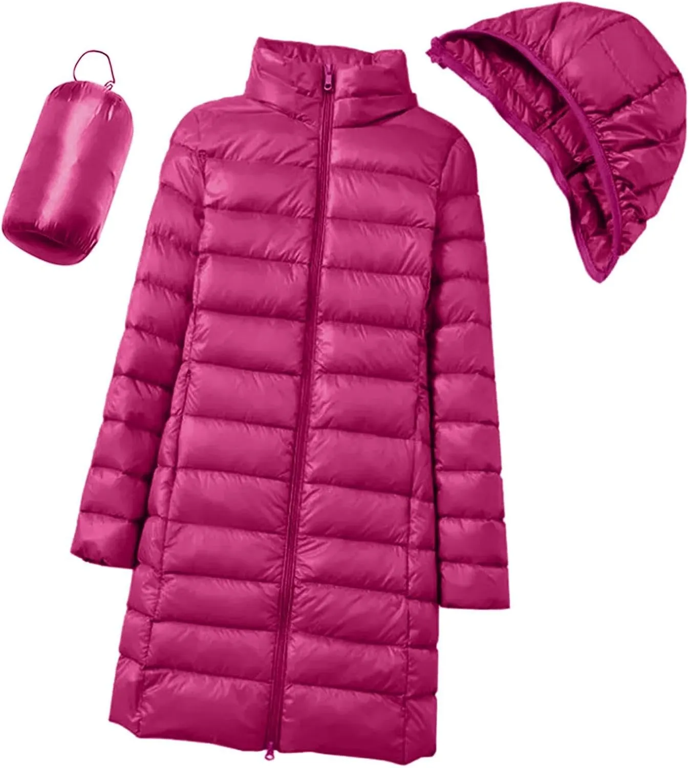 Women's Down Jacket Hooded Windproof Puffer Coat Packable Warm Winter Jacket Lightweight Ladies Parka Zipper Winter Autumn