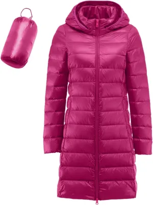 Women's Down Jacket Hooded Windproof Puffer Coat Packable Warm Winter Jacket Lightweight Ladies Parka Zipper Winter Autumn