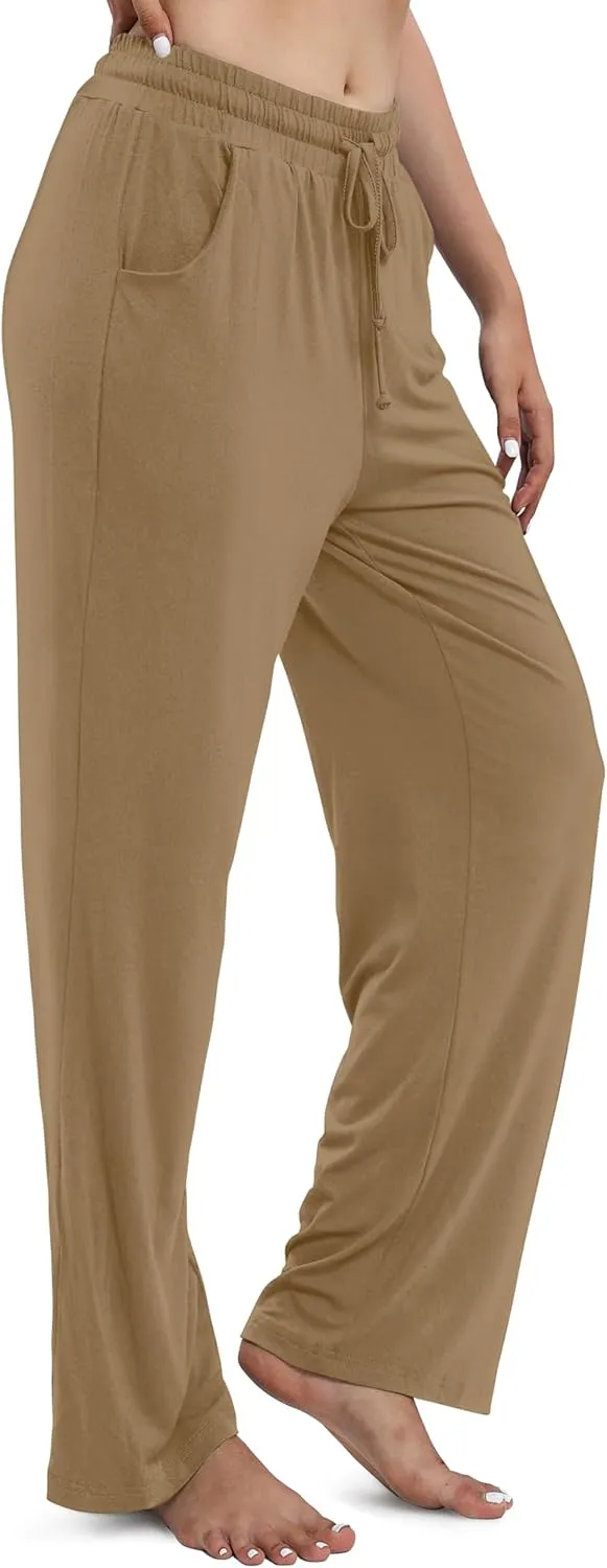 Women's Drawstring Casual Pants Stretchy High Waisted Loose Straight Leg Pants Jogger Trousers with Pockets