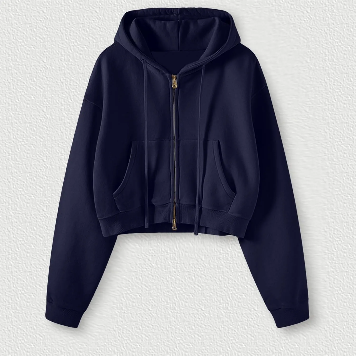 Women's Drawstring Crop Hoodies Full Zip Long Sleeve Short Hooded Sweatshirts Oversized Pullover Tops with Pockets