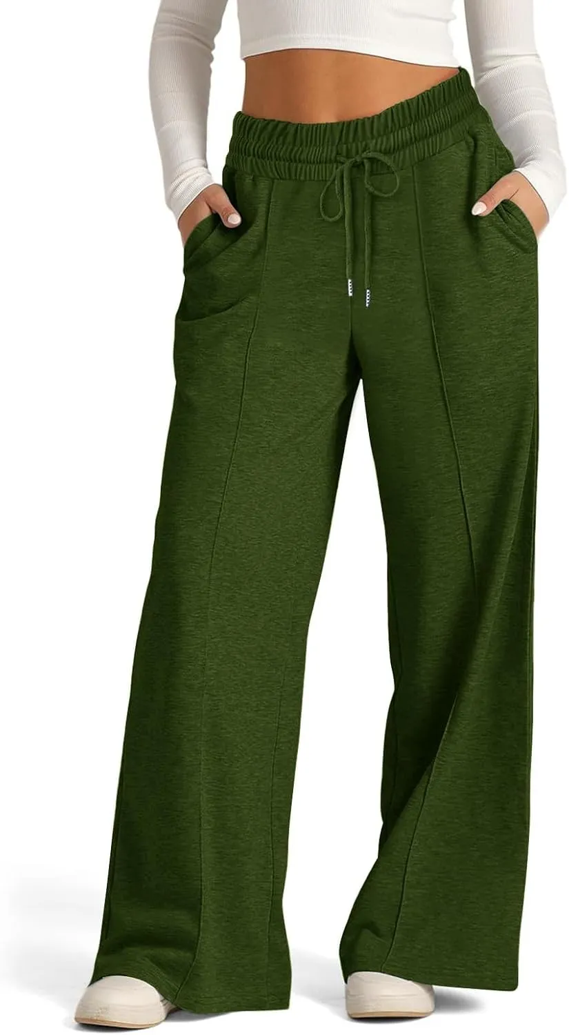 Women's Drawstring High Waisted Wide Leg Long Pants Plus Size Casual Sweatpants for Women Loose Pants with Pockets