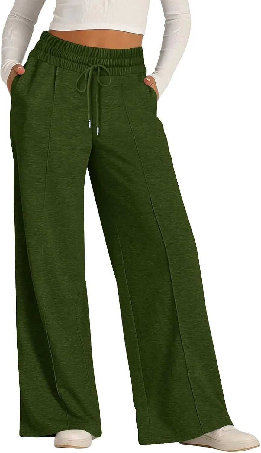 Women's Drawstring High Waisted Wide Leg Long Pants Plus Size Casual Sweatpants for Women Loose Pants with Pockets