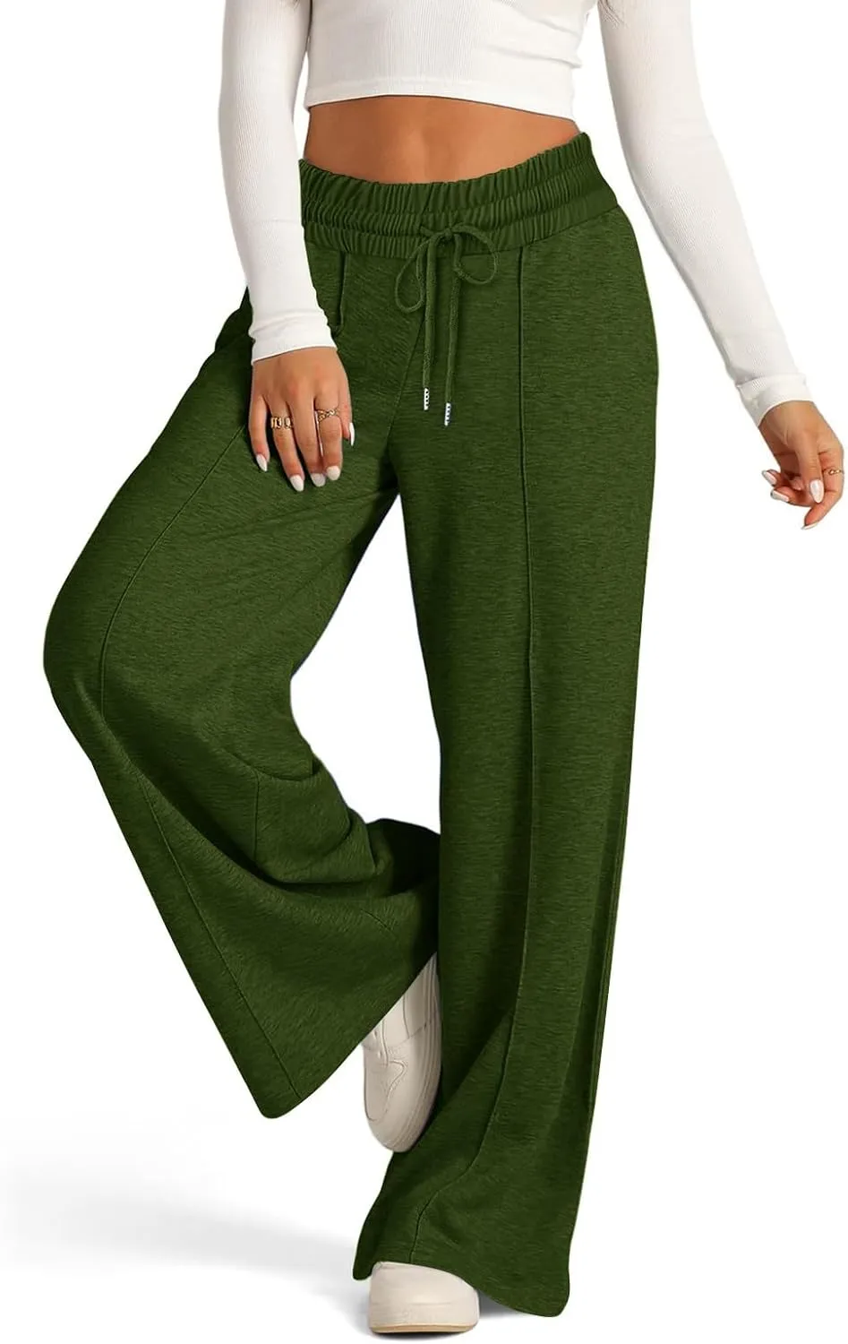 Women's Drawstring High Waisted Wide Leg Long Pants Plus Size Casual Sweatpants for Women Loose Pants with Pockets