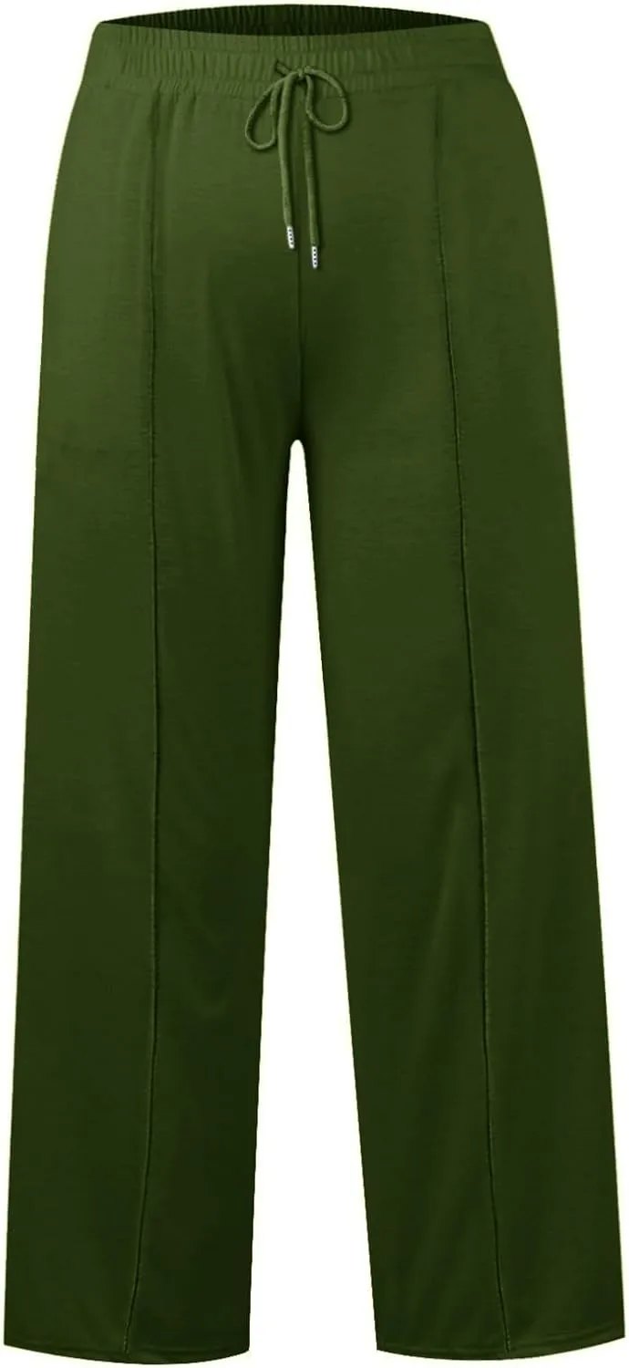 Women's Drawstring High Waisted Wide Leg Long Pants Plus Size Casual Sweatpants for Women Loose Pants with Pockets
