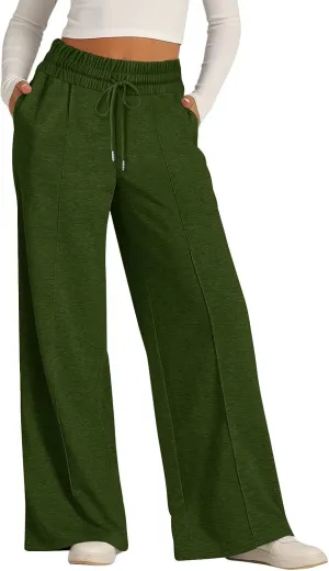 Women's Drawstring High Waisted Wide Leg Long Pants Plus Size Casual Sweatpants for Women Loose Pants with Pockets