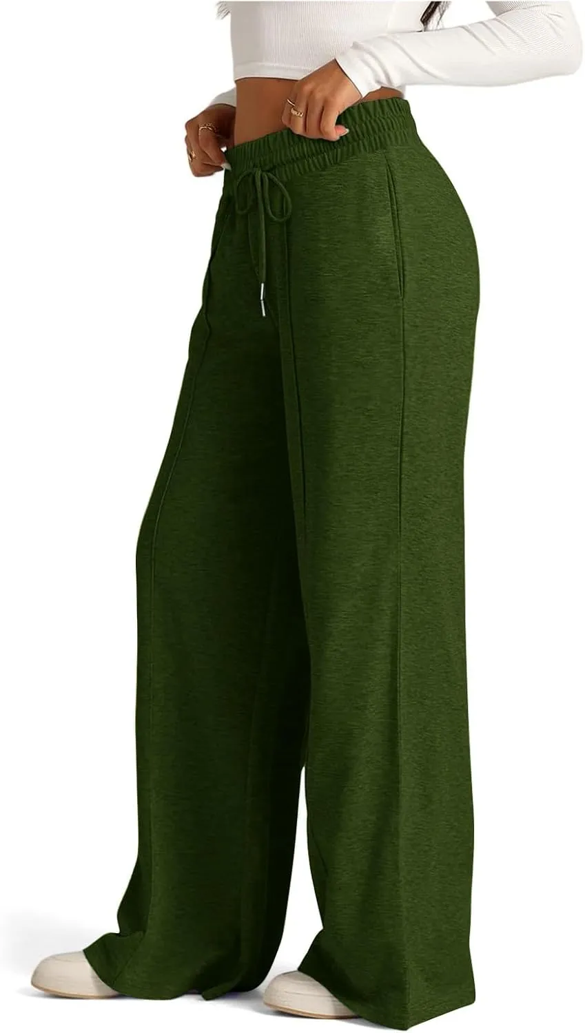 Women's Drawstring High Waisted Wide Leg Long Pants Plus Size Casual Sweatpants for Women Loose Pants with Pockets