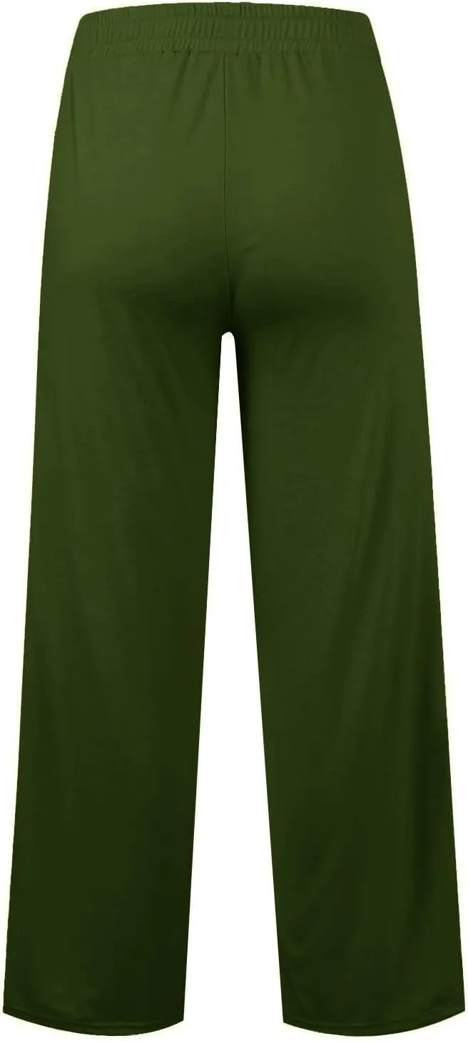 Women's Drawstring High Waisted Wide Leg Long Pants Plus Size Casual Sweatpants for Women Loose Pants with Pockets