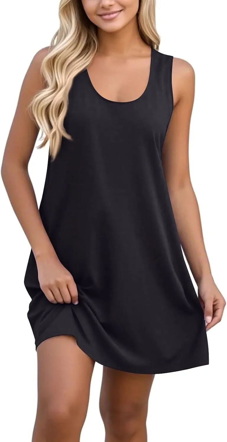 Womens Dress Shirts Summer Sleeveless Tank Dress Sundresses Short Dresses Casual Spring Boho Floral Dresses with Pocket