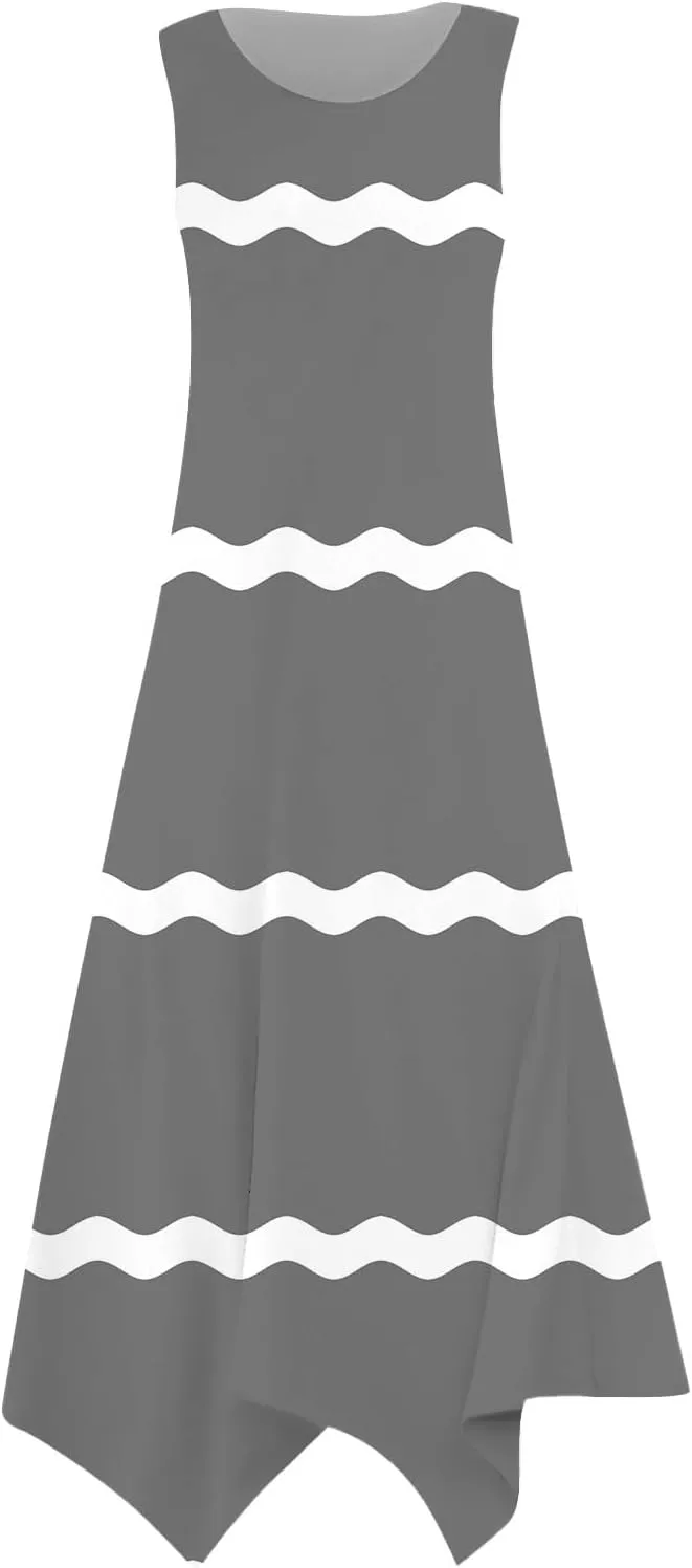 Womens Dresses Sleeveless Handkerchief Hem Long Tank Dress Crew Neck Solid Color Casual Sundress 2025