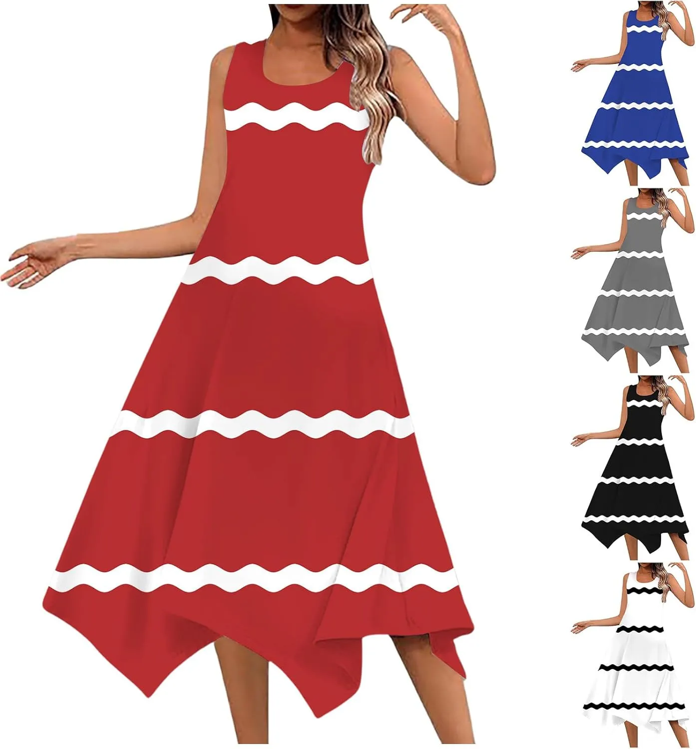 Womens Dresses Sleeveless Handkerchief Hem Long Tank Dress Crew Neck Solid Color Casual Sundress 2025
