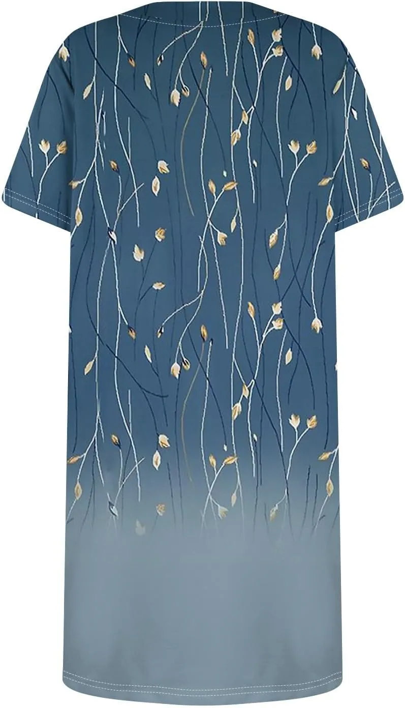 Women's Dresses Summer Square Neck Mini Dress Party Short Sleeve Flowy T-Shirt Dress for Women Cotton with Pockets
