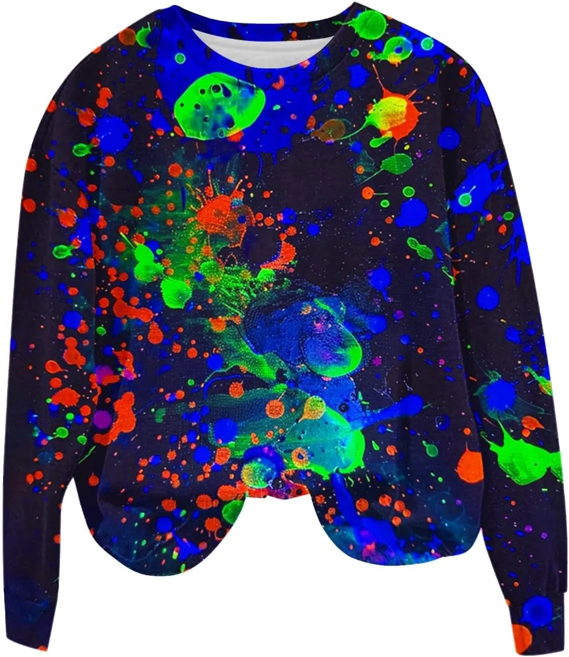 Women's Drop Shoulder Casual Pullover Sweatshirts Fashion Print Color Split Comfy Fall Trendy Outfits Clothes 2024
