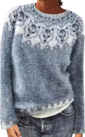 Womens Fair Isle Sweaters Vintage Long Sleeve Knitted Cashmere Tops Fall Winter Lightweight Warm Round Neck Sweater