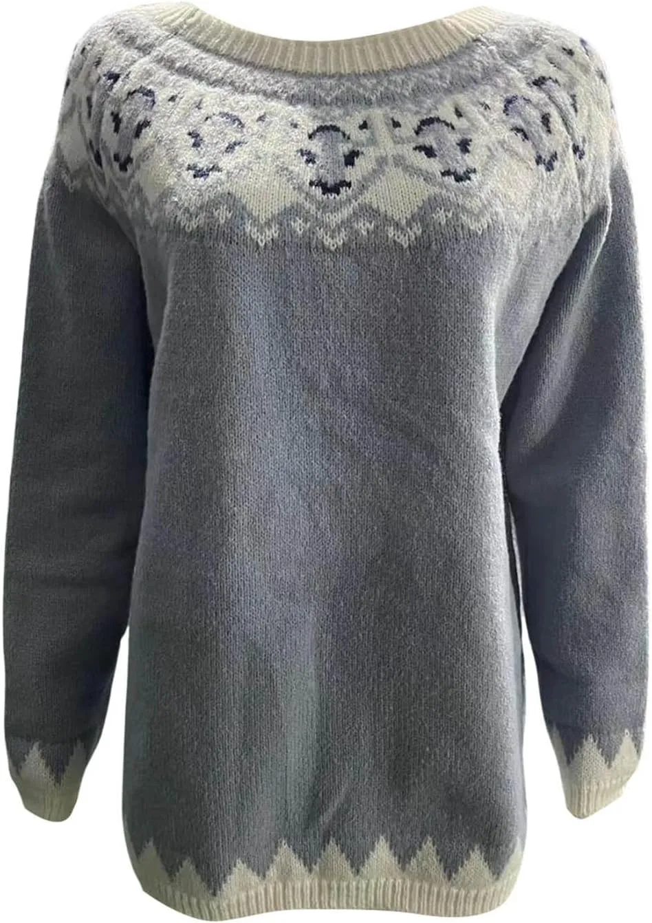 Womens Fair Isle Sweaters Vintage Long Sleeve Knitted Cashmere Tops Fall Winter Lightweight Warm Round Neck Sweater