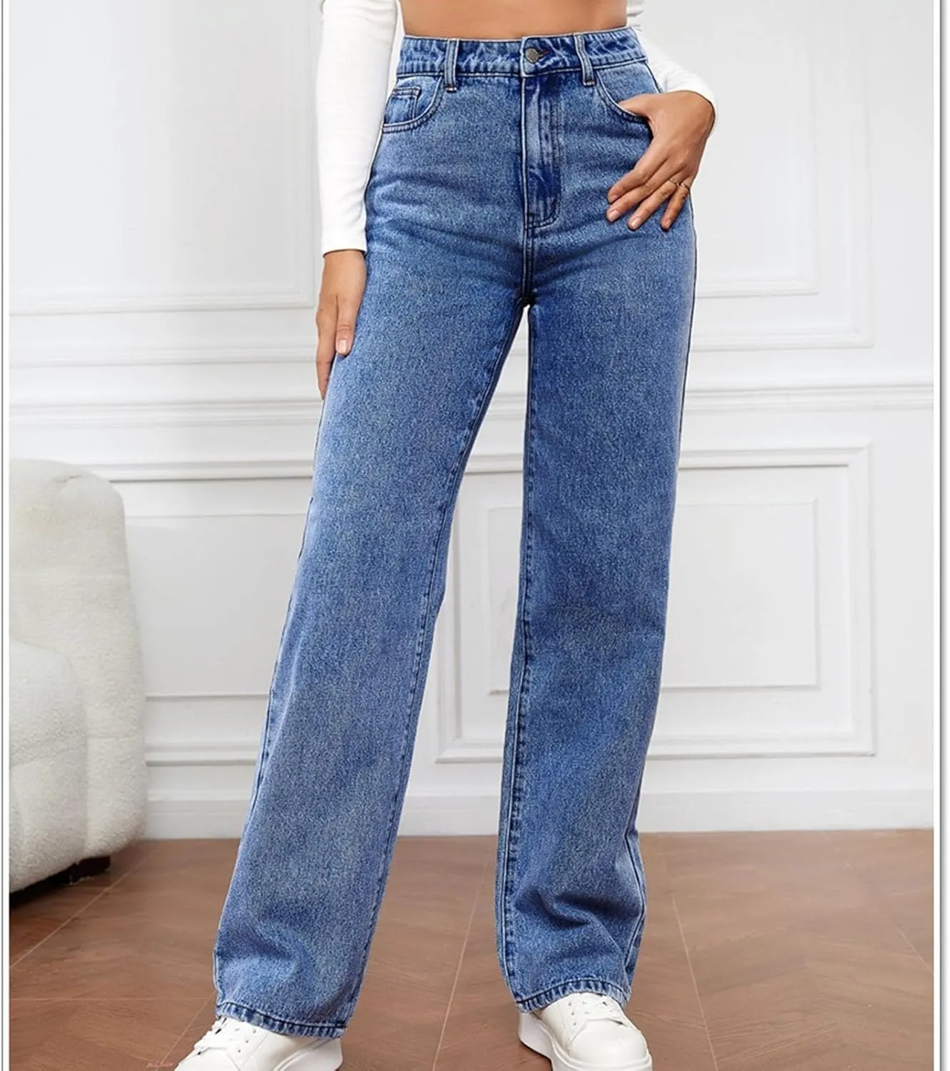 Womens Fall Casual Comfy Straight Leg Jeans Pants High Waisted Long Lounge Pants Baggy Cargo Denim Pants Jeans