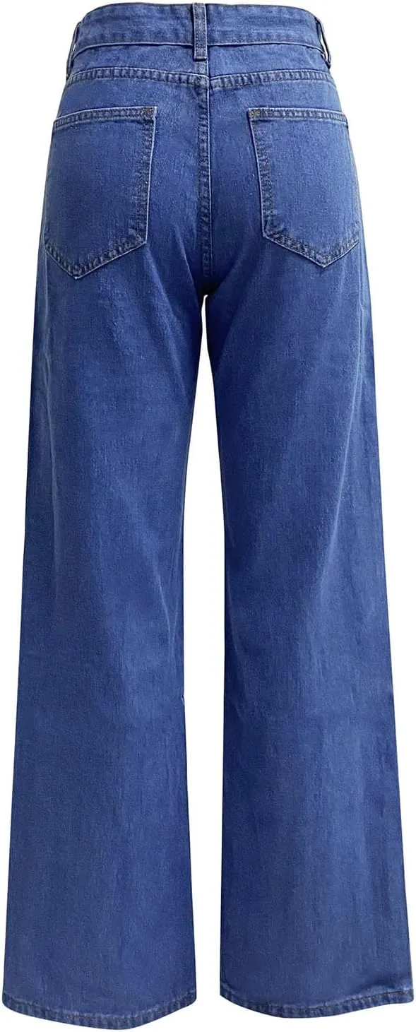 Womens Fall Casual Comfy Straight Leg Jeans Pants High Waisted Long Lounge Pants Baggy Cargo Denim Pants Jeans
