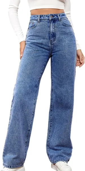 Womens Fall Casual Comfy Straight Leg Jeans Pants High Waisted Long Lounge Pants Baggy Cargo Denim Pants Jeans