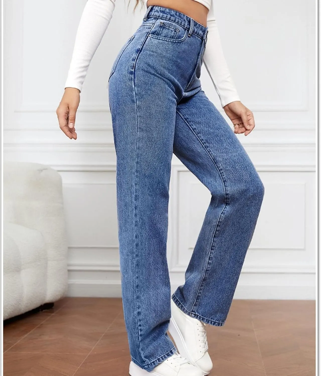 Womens Fall Casual Comfy Straight Leg Jeans Pants High Waisted Long Lounge Pants Baggy Cargo Denim Pants Jeans