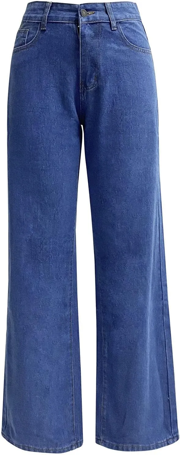 Womens Fall Casual Comfy Straight Leg Jeans Pants High Waisted Long Lounge Pants Baggy Cargo Denim Pants Jeans