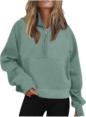 Womens Fall Fashion 2023 Long Sleeve Sweatshirts Cropped Pullover Fleece Quarter Zipper Hoodies Fall Outfits Clothes