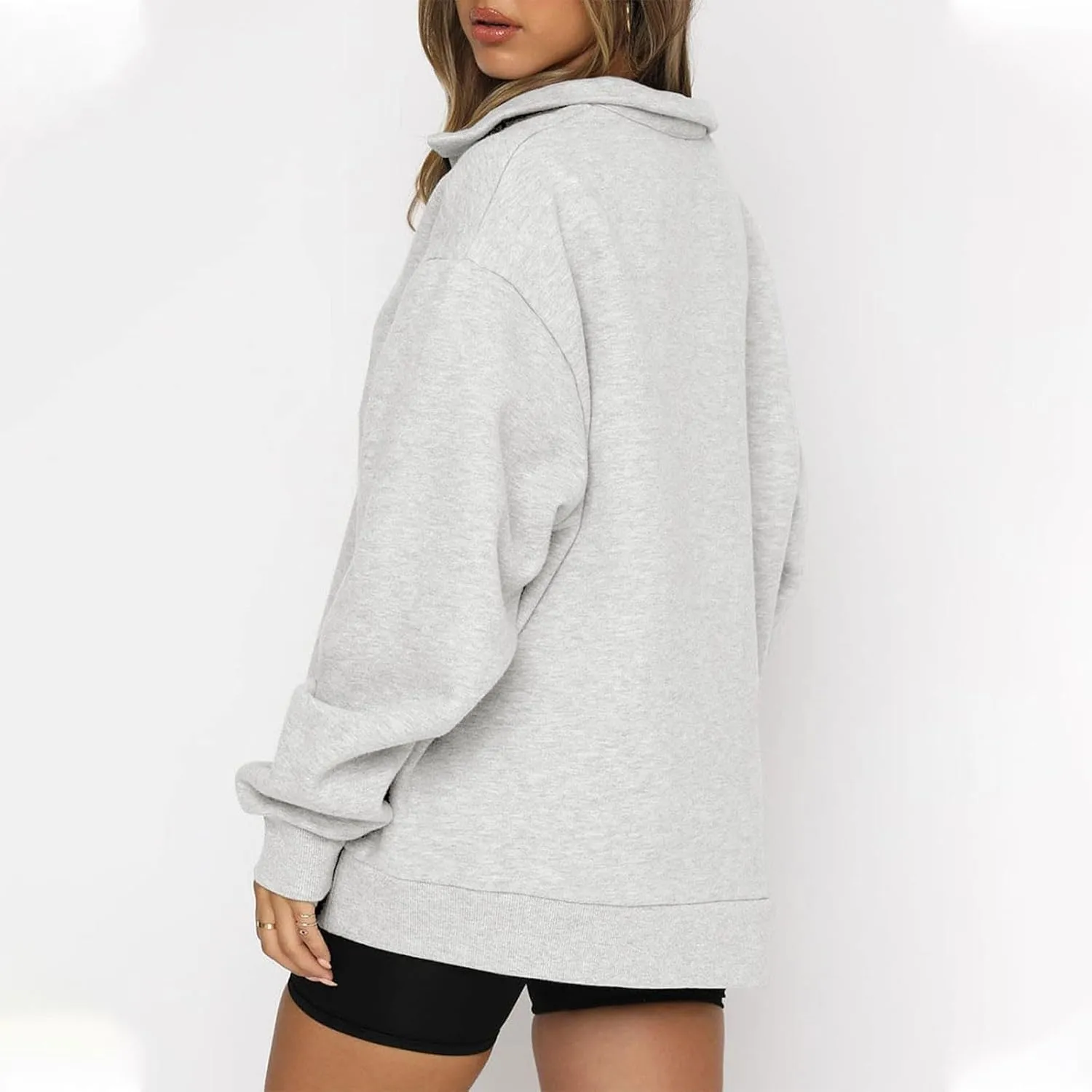 Women's Fall Fashion Long Sleeve Solid Color Zipper Sweatshirt Stretch Sweatshirt Top