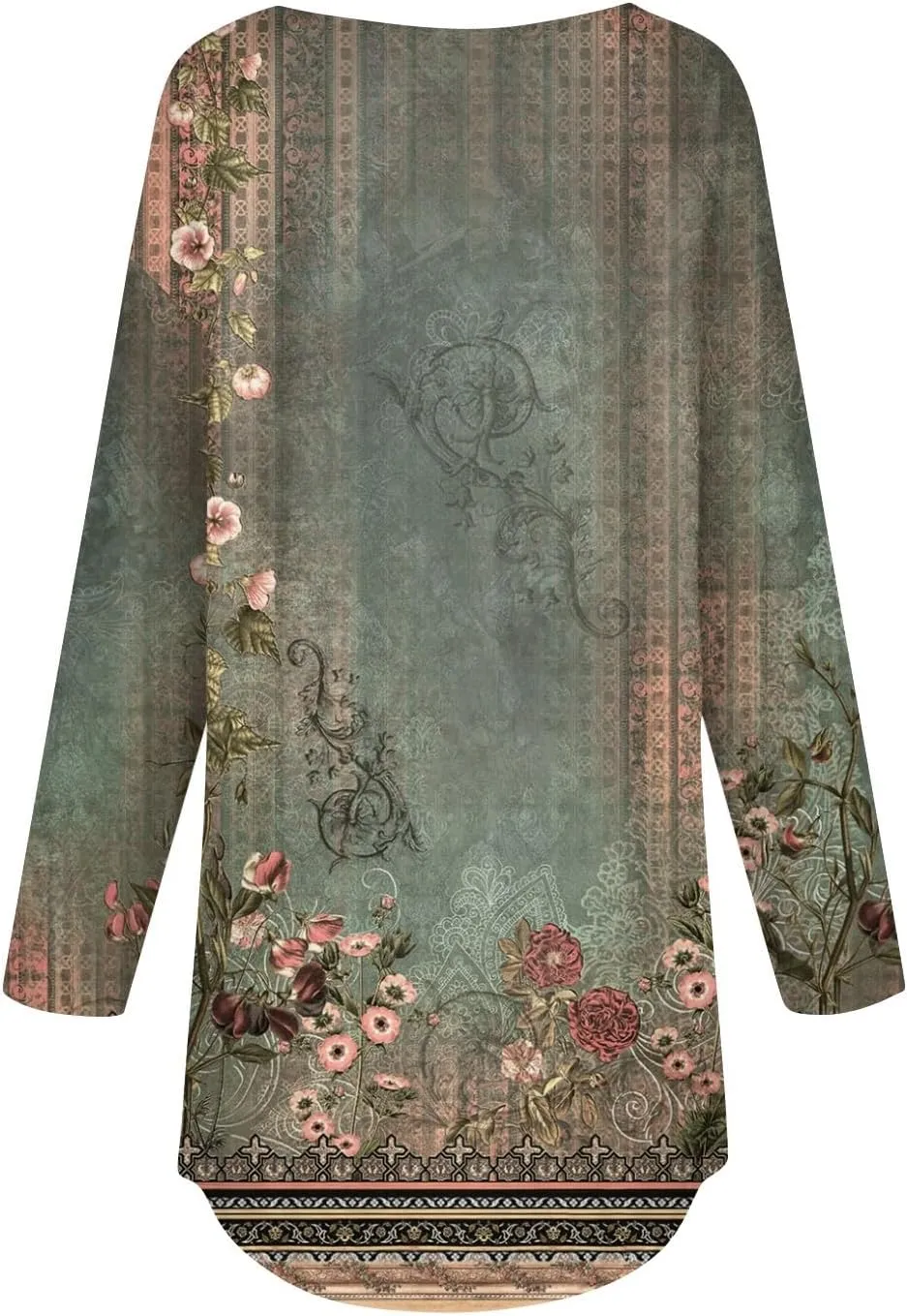 Womens Fall Tops Blouse Long Sleeve Round Neck T-Shirts Winter Ethnic Floral Tunic Tops Loose Fit Sweatshirt Trendy
